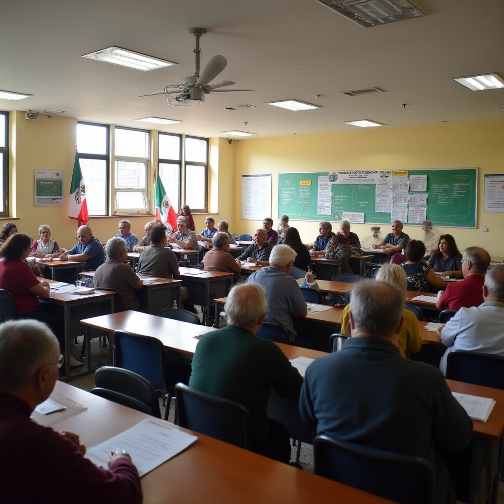 Wide view of a pension verification workshop with participants seated